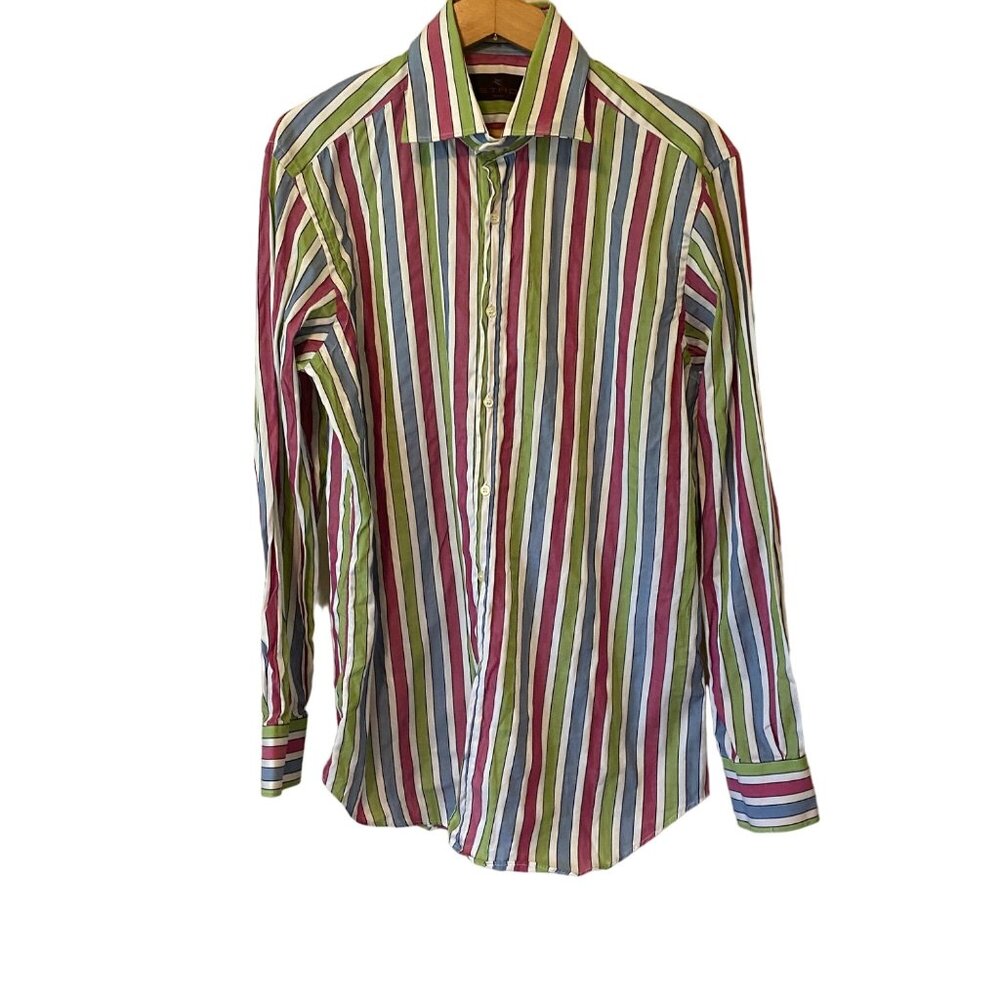 Vintage Men’s Etro Milano Multi Colored Button Up Shirt 100% Cotton Size 42